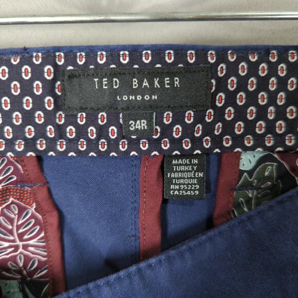 Ted Baker Pants Mens 34 R‎ Blue Flat Front Slim Fit - Picture 2 of 10